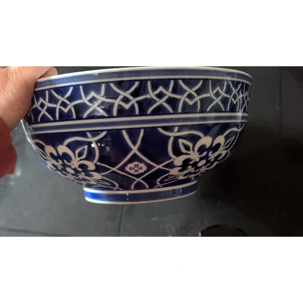 Home Catalina Porcelain Bowl Blue White Floral‎ Lattice Microwavable Dishwasher